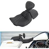 Driver Passenger Seat with Backrest Fit For Harley Touring 2023.5-2025 | Motorcycle Two-Up Seat with Adjustable Backrest Fits Road King Street Glide Road Glide Electra Glide CVO, White Stiching