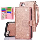 iPhone 7 Case,iPhone 8 Case, TabPow 10 Card Slot - [ID Slot] Wallet Folio PU Leather Case Cover With Detachable Magnetic Hard Case For iPhone 7/iPhone 8 (4.7 Inch) - Glitter Rose Gold