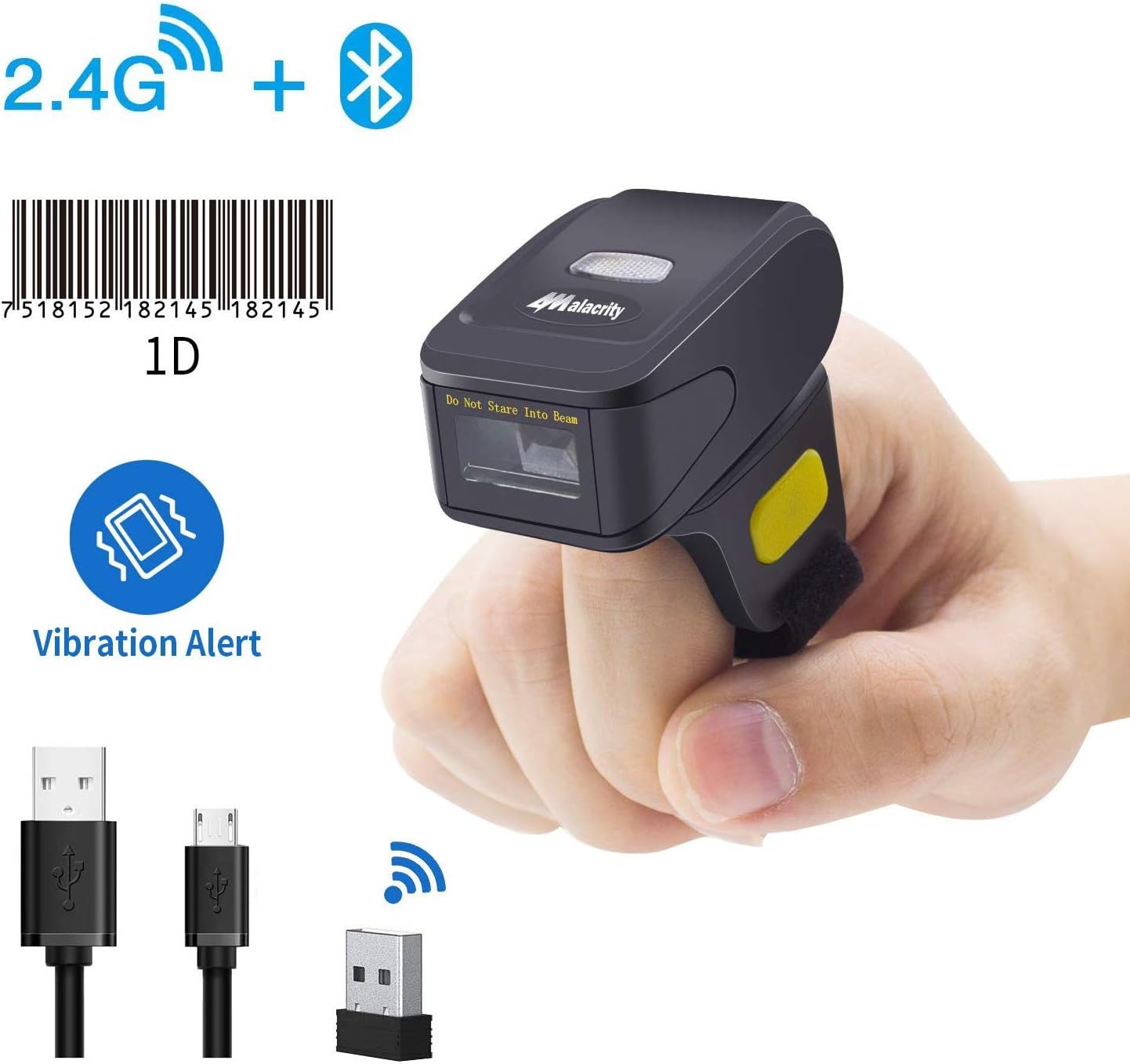 Bluetooth Ring Barcode Scanner,Alacrity Laser 1D Scanners Wireless