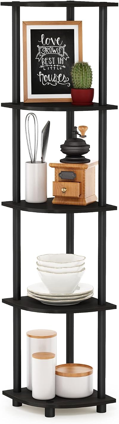 Furinno TURN-N-TUBE Corner Shelf 5-Tier Espresso Open Storage