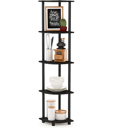 Furinno Turn-N-Tube 5-Tier Corner Shelf - No Tools Assembly, Square Rack For Display & Storage