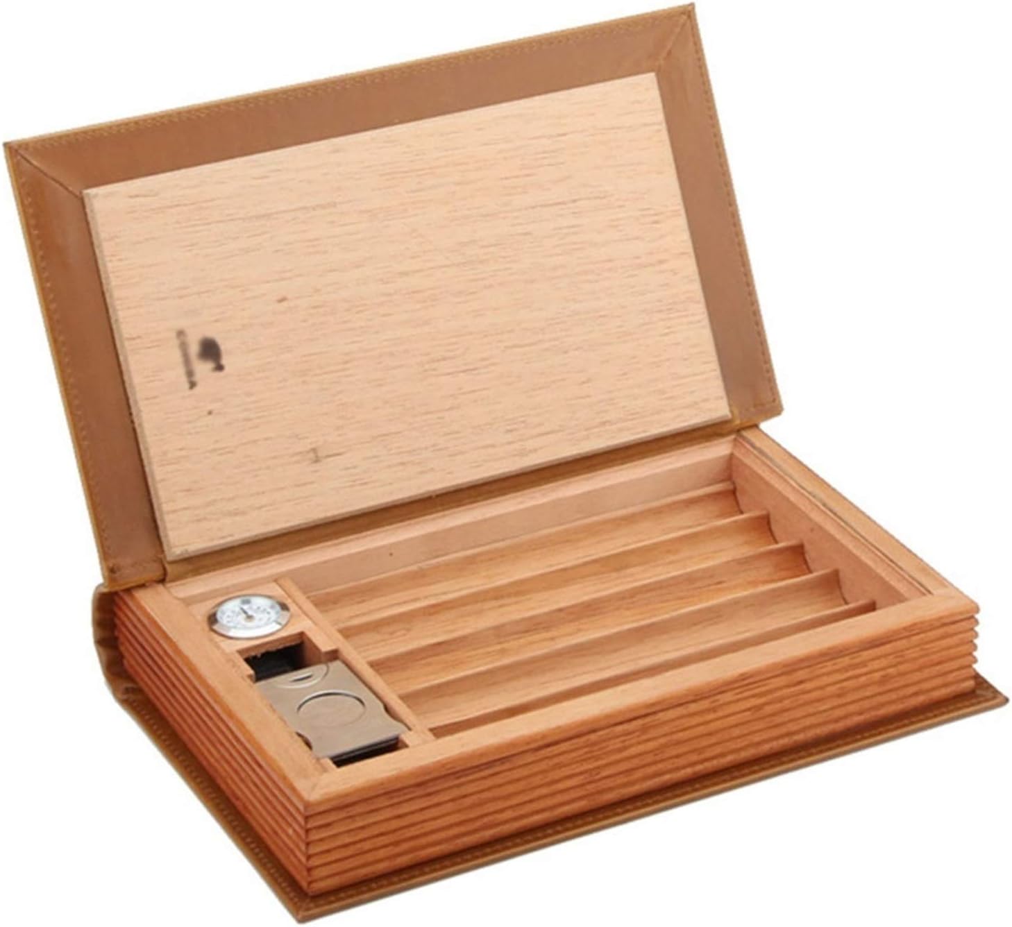 Luxury Cigar Humidor Portable Leather Humidor With Hygrometer And Moisturizing Bar5pcs Cedar