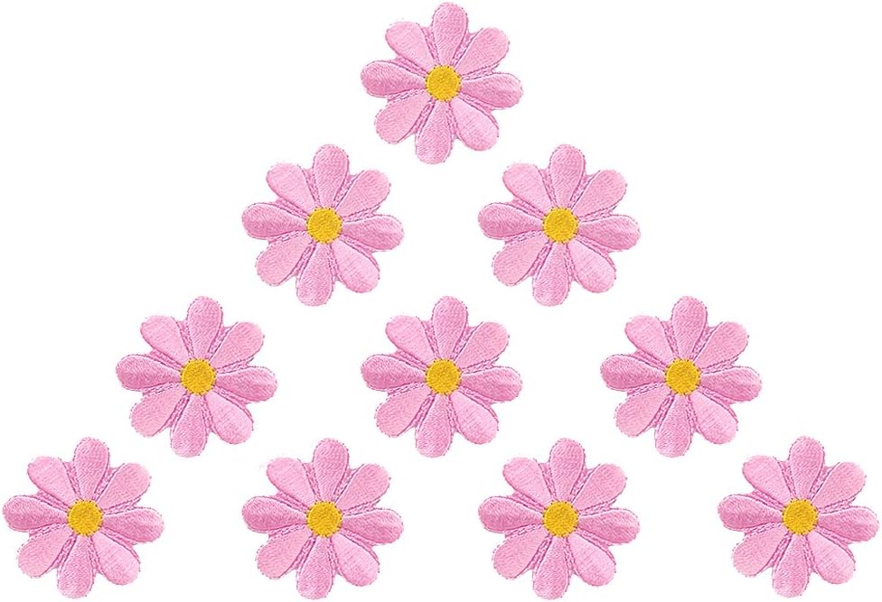 10pcs Embroidered Applique Flower Patches Sewing Craft Decoration (Pink)