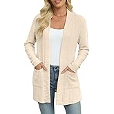 Leafsay Women's Lightweight Cardigan Sweater Long Sleeve Open Front Loose Casual Cardigans with Pockets