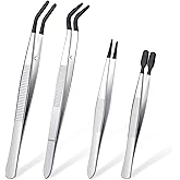 4 Pcs Rubber Tipped Tweezers For Crafting | Plastic Tweezers, PVC Coated, Soft Rubber Tip, Non Marring, For Crafts Stamps Beads Jewelry