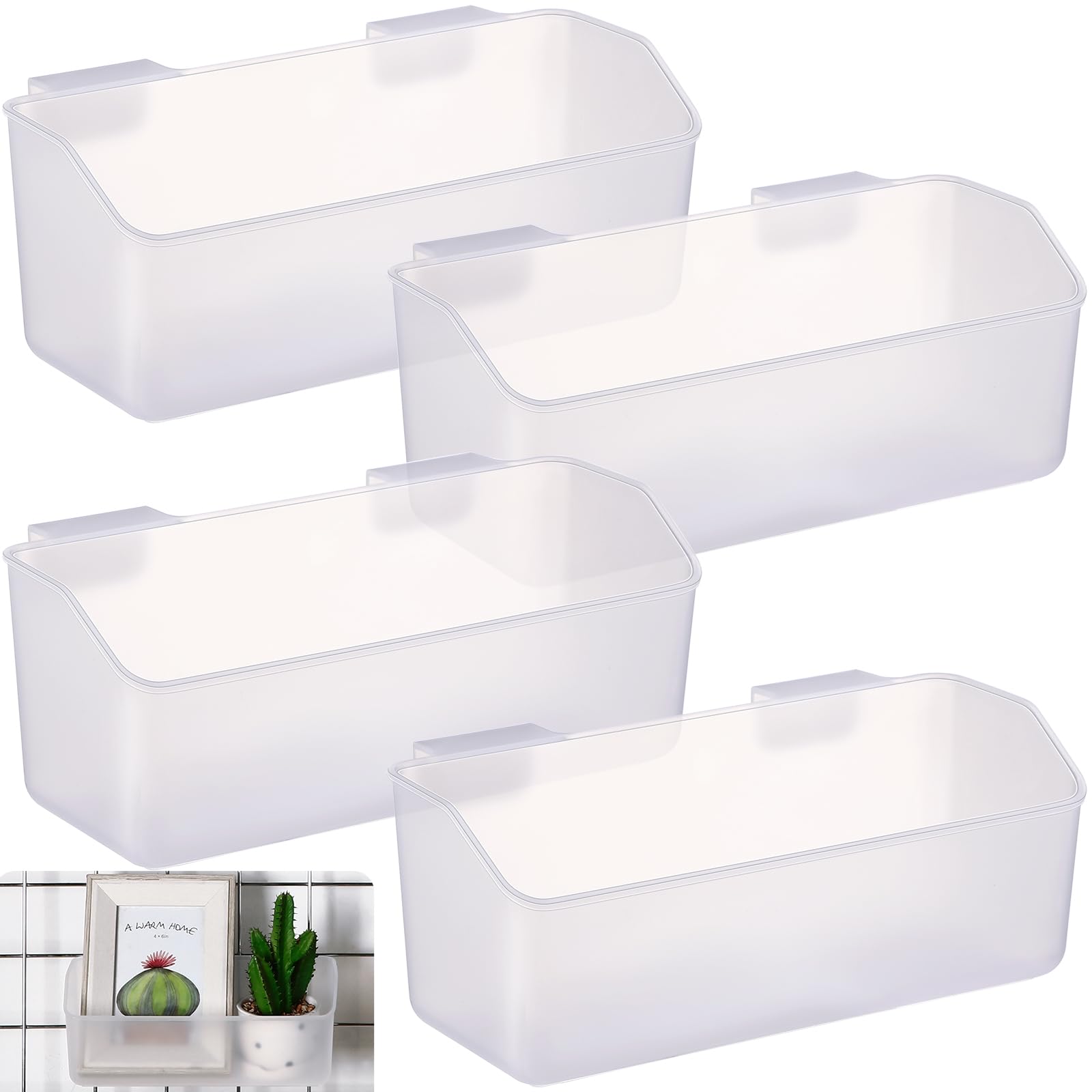 Photo 1 of Vercraft Gridwall Baskets, Grid Wall Storage Bin Plastic Grid Wall Panels Bins for 3 Inch Gridwall Panel for Organizing Storage Display Kitchen Home Office Garage Bathroom(Clear,4 Pcs)