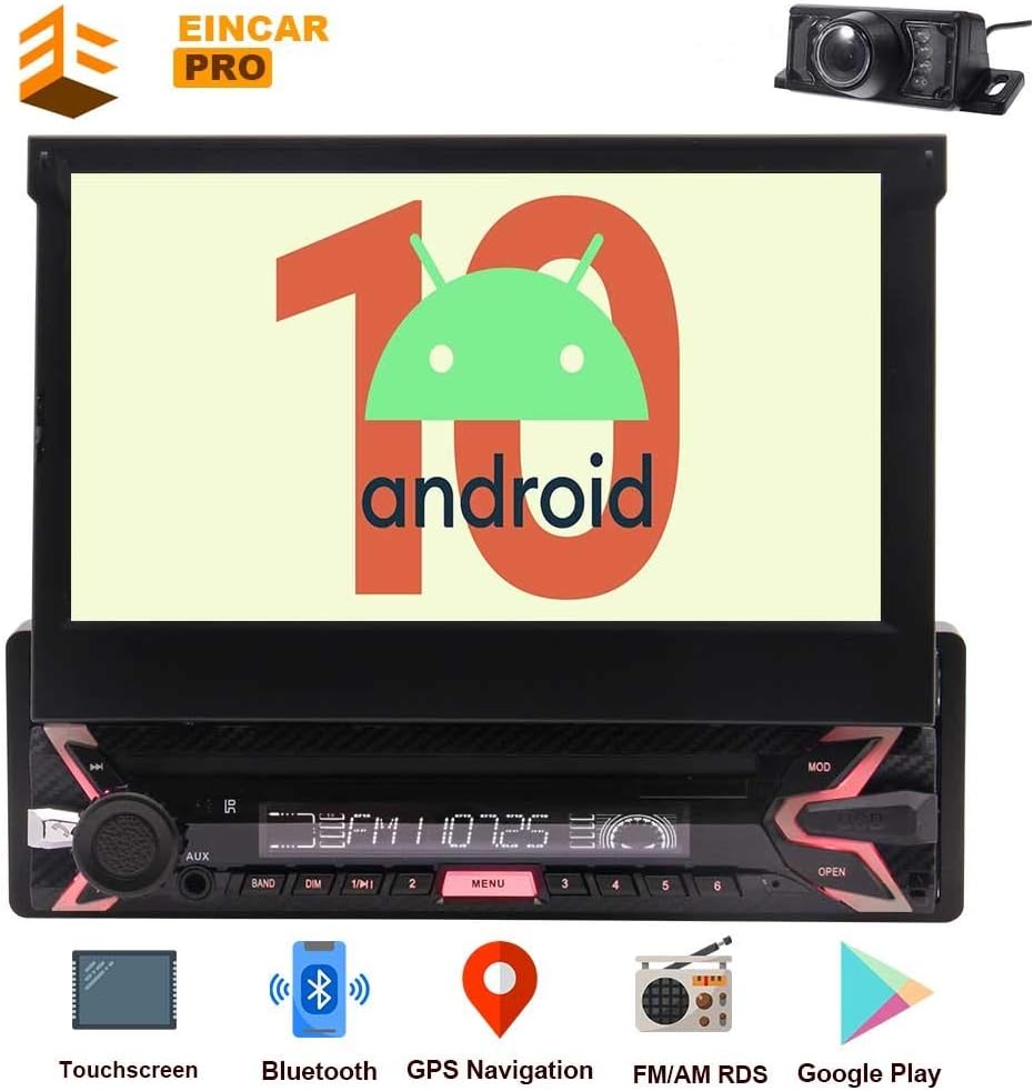 Single Din Car Stereo Android 10 1 Din Radio Bluetooth Touch Screen GPS Navigation 7" Indash Universal Headunit Free Backup Camera Remote Control Support Steering Wheel Control Screen Mirror EQ Mode