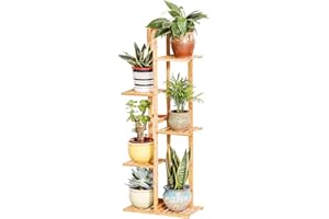 COPREE Bamboo 5 Tier 6 Potted Plant Stand Rack Multiple Flower Pot Holder Shelf Indoor Outdoor Planter Display Shelving Unit for Patio Garden Corner Balcony Living Room