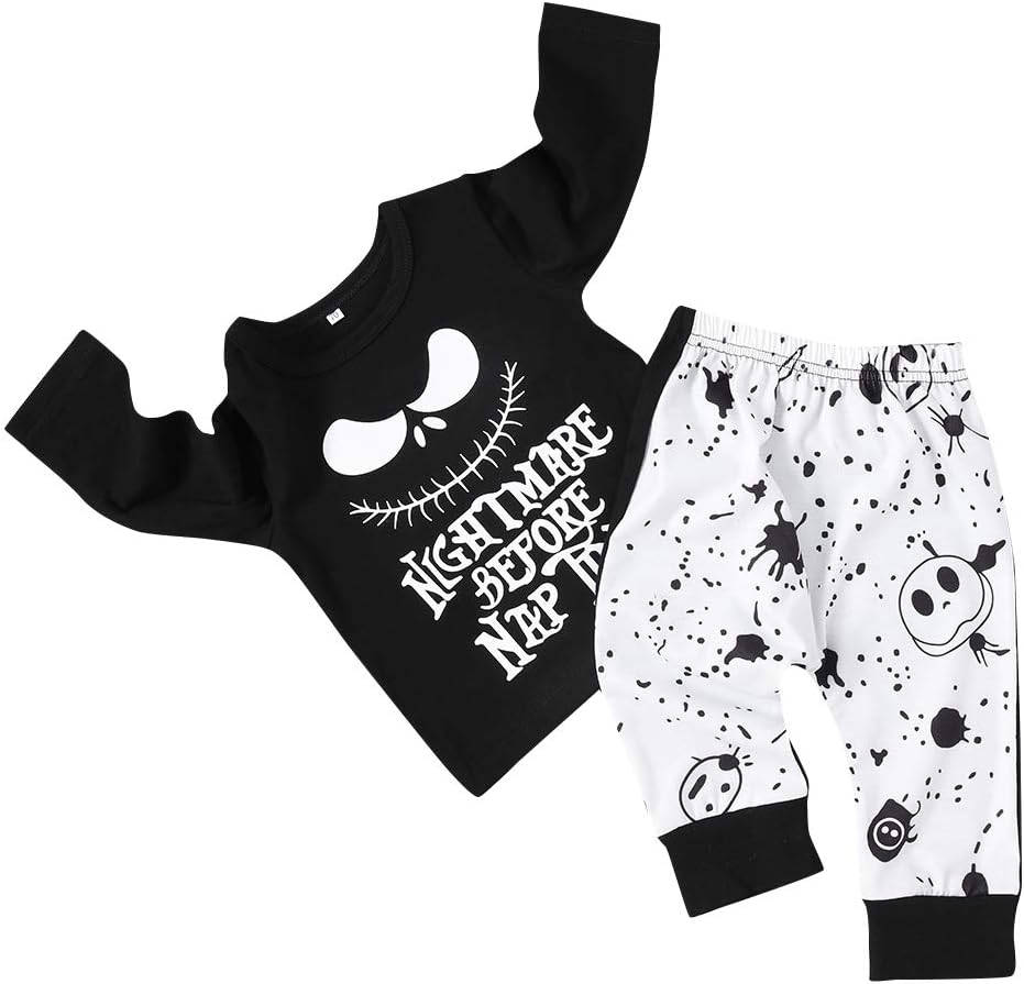 Christmas Todder Baby Boy Girl Clothes 2PCs Outfit Set Nightmare Before Nap Time T-Shirt and Skull Pants 0-6 T