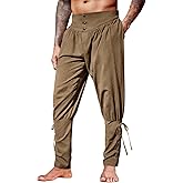 Runcati Mens Medieval Ankle Pants Renaissance Viking Pirate Lace Up Tapered Halloween Linen Costume Trousers