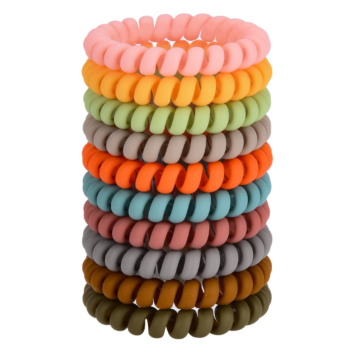 JessLab Spiral Hair Ties, 10 Pcs Traceless Phone Cord Bracelet Plastic Coil Ponytail Holders No-Damage Accessory for Girls Women Ladies, Color Assorted, Set 19