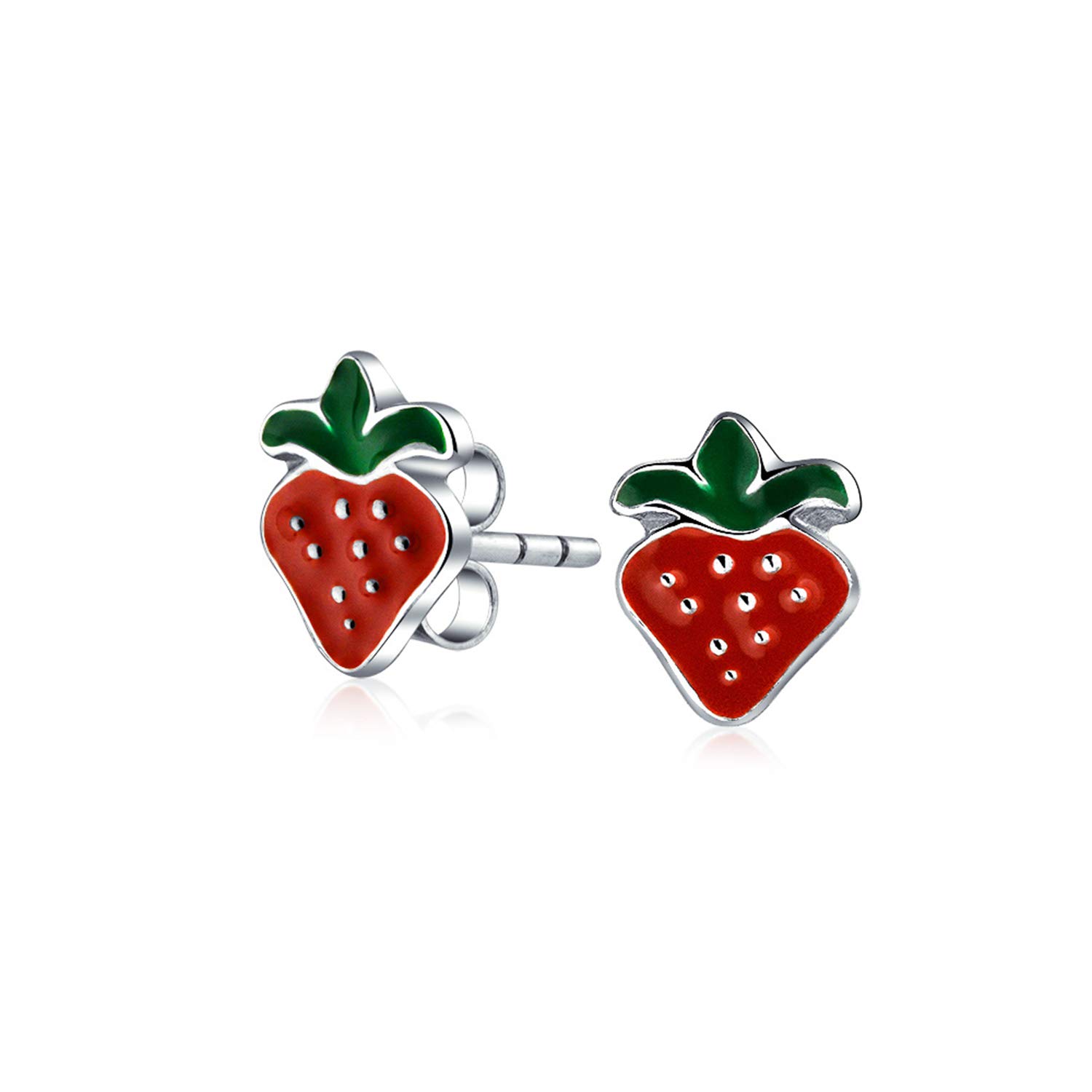 Tiny Small Summer Fruit Red Enamel Strawberry Stud Earrings For Women For Teen .925 Sterling Silver — image 1