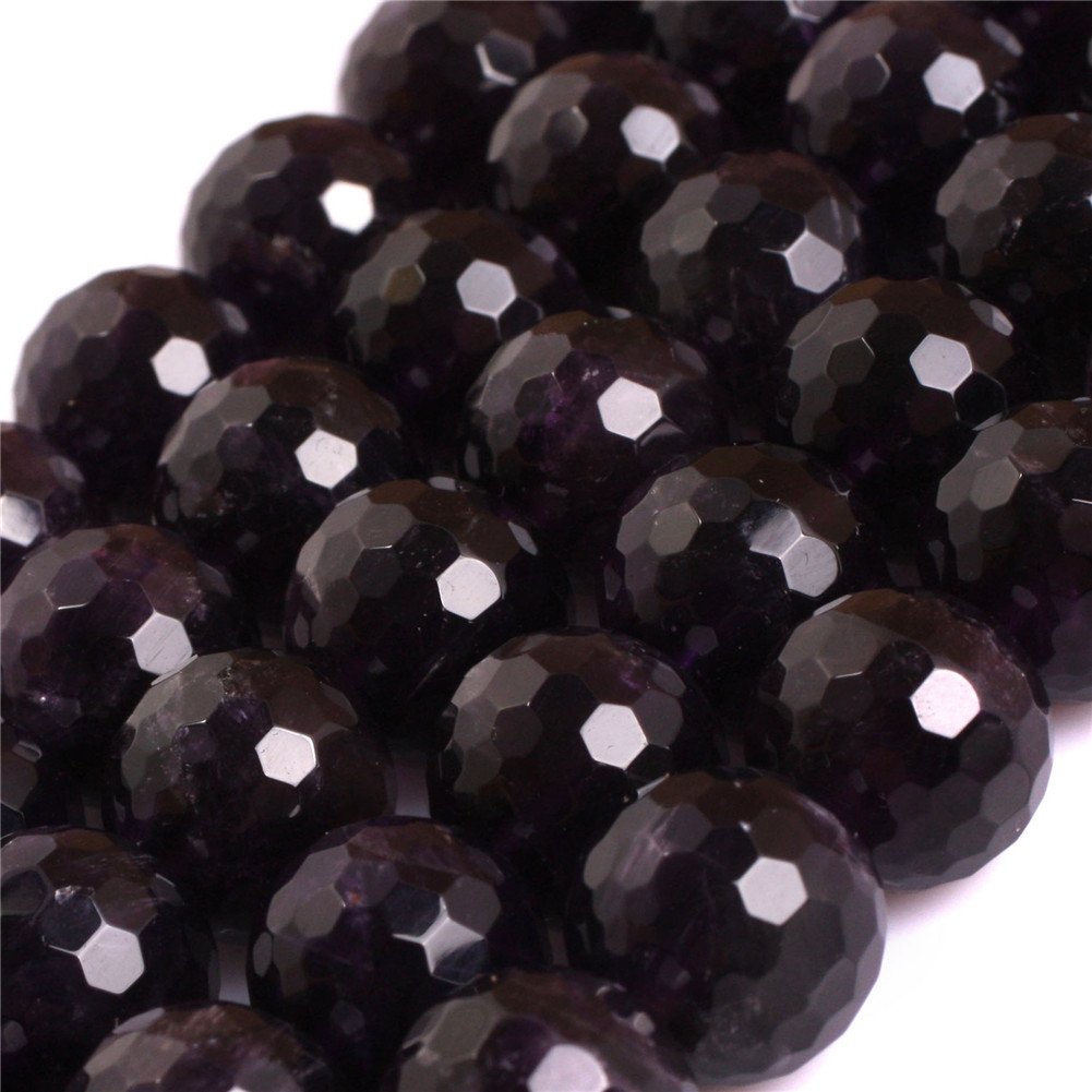 AAA Grade Natural Round Genuine Gemstone Semi Precious Stone Beads for Jewellery Making 15‘’ (Faceted Purple Amethyst/12MM)
