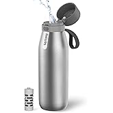 PHILIPS Water Bottle with Filter, Filter Water Bottle Stainless Steel with GoZero Everyday BPA-Free Tap Water Filter, Water Filter Bottle Keep Drink Cold 24 Hours, 1 Filter for 40 gal / 2 Months