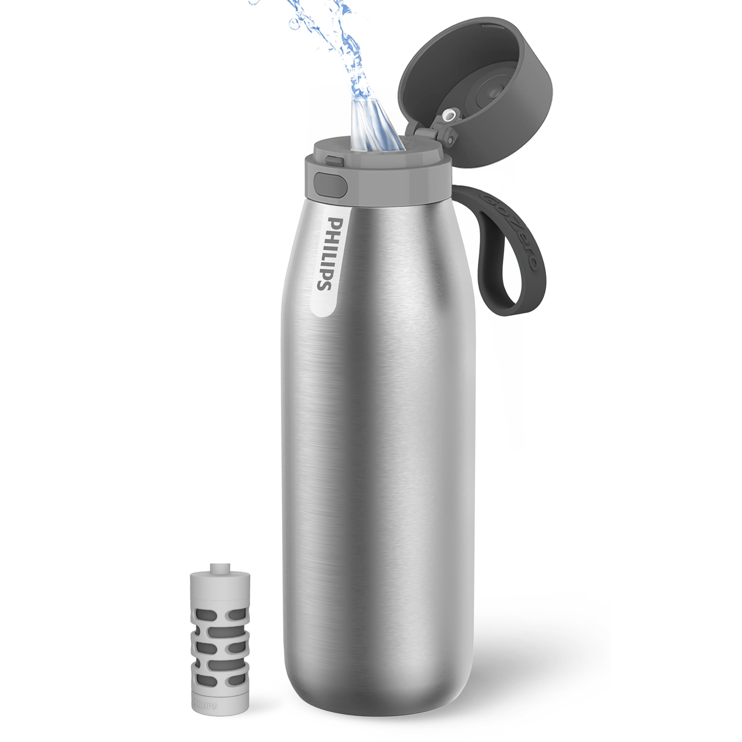 Photo 1 of PHILIPS Water Bottle with Filter, Filter Water Bottle Stainless Steel with GoZero Everyday BPA-Free Tap Water Filter, Water Filter Bottle Keep Drink Cold 24 Hours, 1 Filter for 40 gal / 2 Months