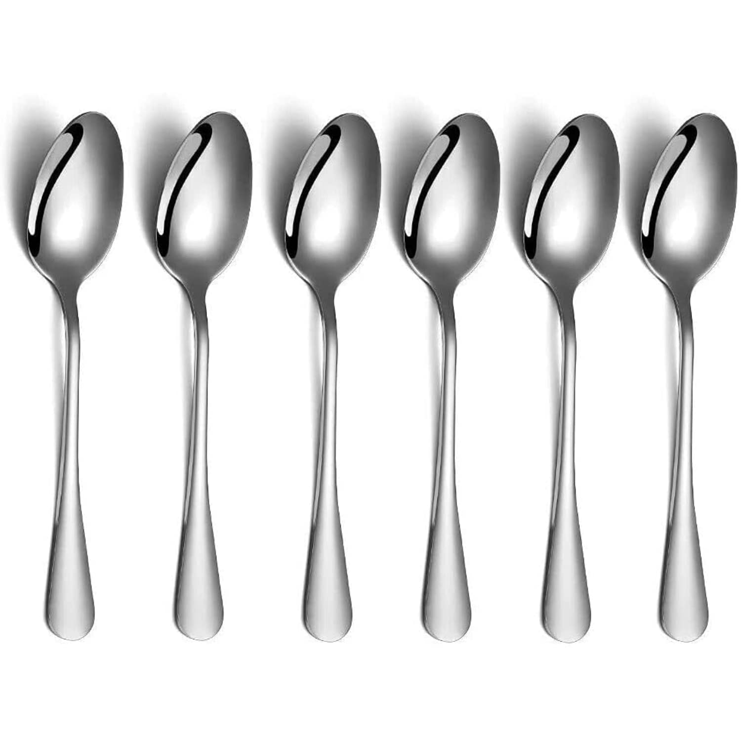 AEX Premium Collection Teaspoons, 18/0 Stainless Steel, Round Edge Plain Pattern Cutlery, Tea Spoons with Mirror Polished Finish– Pack of 6.[Silver]