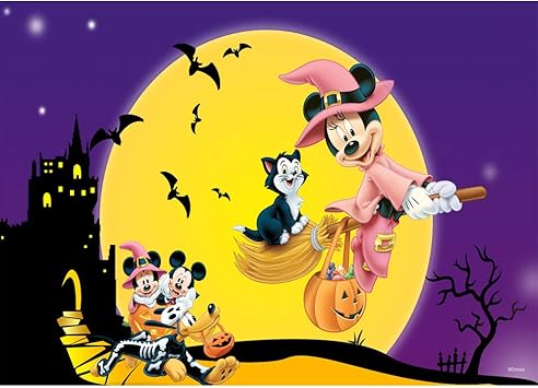 Amazon Com Halloween Backdrops For Photography 7x5ft Black Castle Pink Witch Wizard Minnie Mouse Background Kids Party Purple Night Yellow Moon With Candy Pumpkin Latern Halloween Background For Studio Prop Camera