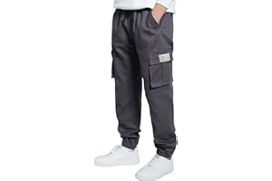 TLAENSON Boys Cargo Joggers Pants Elastic Waist Casual Jogging Trousers Bottom for Kids 6-16 Years
