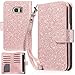 UrbanDrama Case for Galaxy S7, S7 Wallet Case Sparkly Glitter Hand Wristlet Magnetic Snap Closure Folio PU Leather Kickstand Magnetic Cash Card Slot Protective Case for Samsung Galaxy S7, Rose Gold