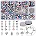 WISTART 300pcs Multi Color Acrylic Round Loose Beads Ink Patterns Resin Beads, 85pcs Spacer Beads Diverse Pendant with 2 Roll Crystal String for Bracelets Jewelry Making