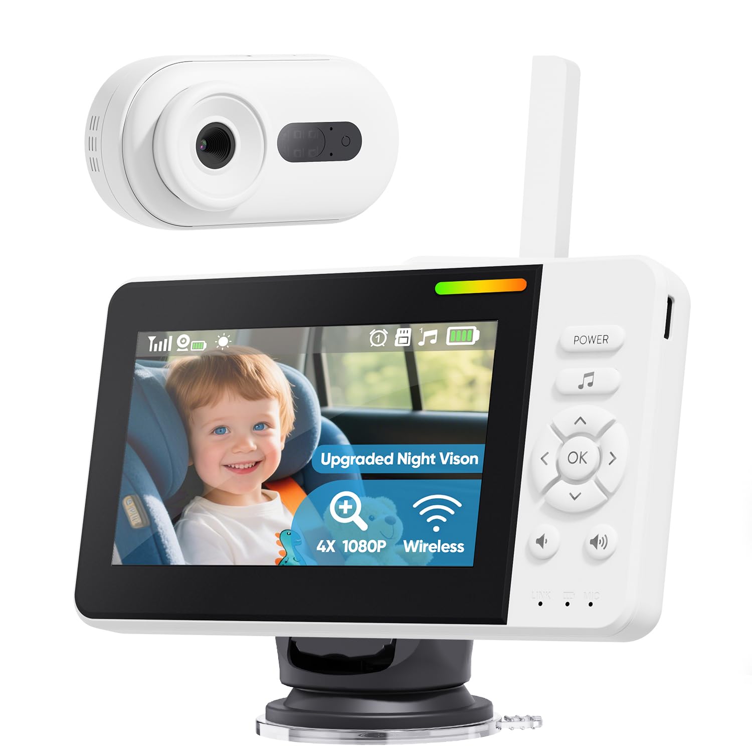 Photo 1 of Elzeeo Wireless Baby Car Camera with Upgraded Auto Night Vision, 1080P HD Car Baby Monitor with 360° Adjustable, Easy Install Rear Facing Carseat Mirror, Newborns Travel Essentials Gifts - White