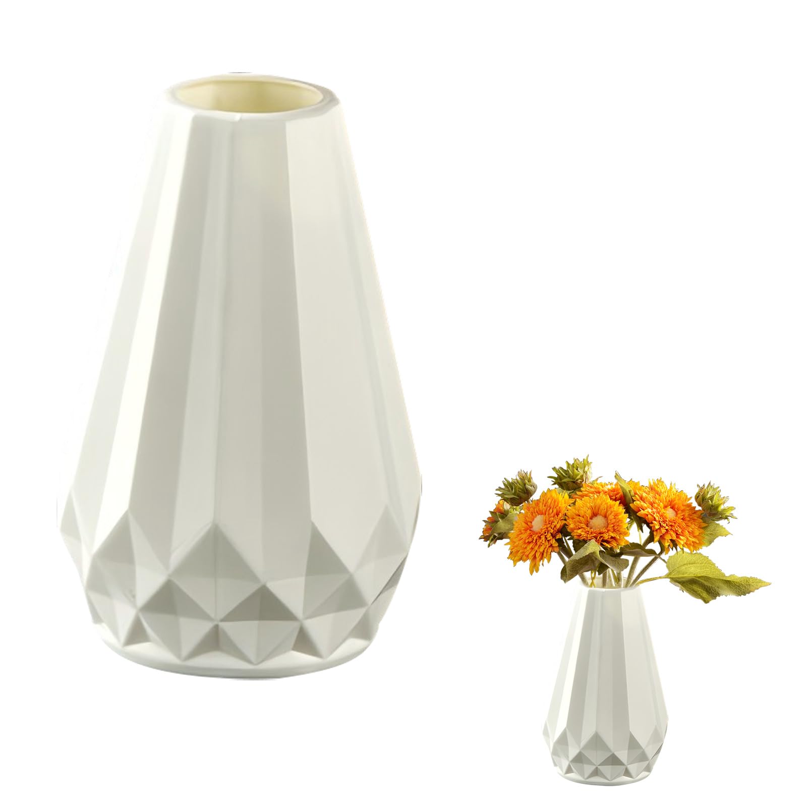 Vase Decorative Unbreakable Plastic Vases for Flowers Tall Modern Flower Vase for Living Room Office Desktop Wedding Decoration (White)