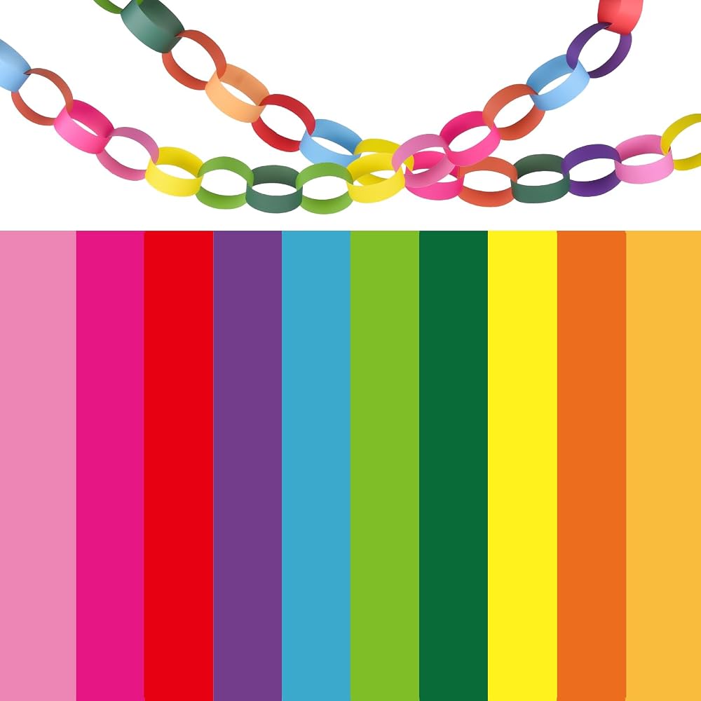 Morcheiong 600Pcs Rainbow Color Paper Chains Classroom Party Decoration
