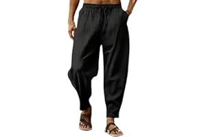 PETCDIM Mens Linen Cotton Yoga Casual Pants for Summer Drawstring Beach Trousers Loose Fit Baggy Lounge Jogger Sweatpants