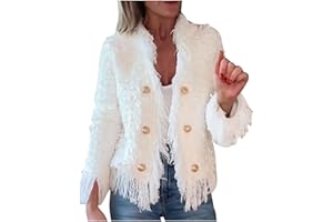 Open Front Cropped Fringe Trim Jacket for Women Long Sleeve Work Office Casual Blazer 2025 Fuzzy Coat Jackets