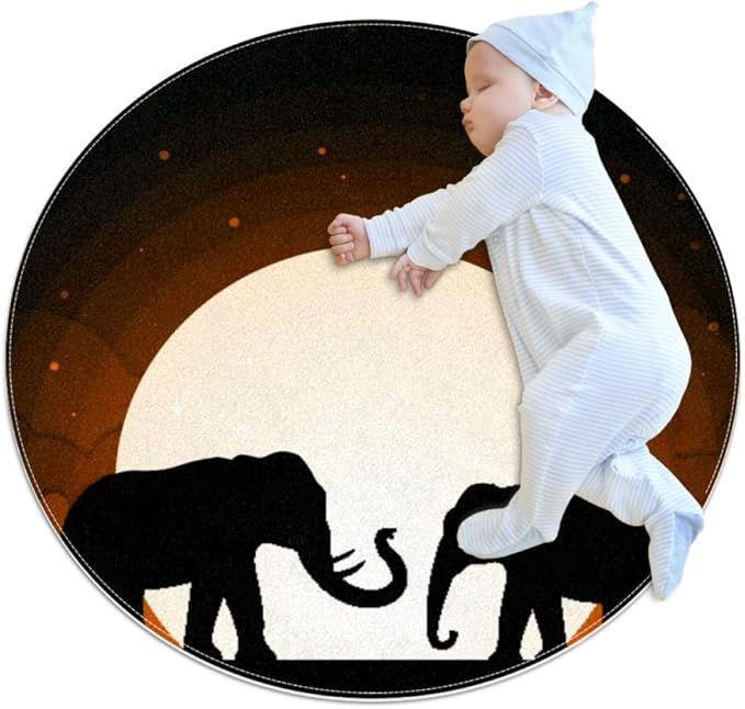 RogueDIV Dos Elefantes Sombras Bajo la Luna Bebé Esterilla de arrastre
