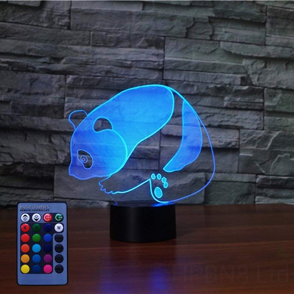HPBN8 Ltd 3D Panda Night Light USB Powered Remote Control Touch Switch Decor Table Optical Illusion Lamps 7/16 Color Changing Lights LED Table Lamp Xmas Home Love Brithday Room Decoration