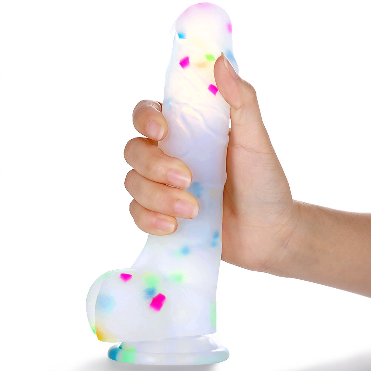 Dildo Louviva 20cm Pene Realistico Trasparente con Ventosa Forte Imballaggio Anonimo di Silicone con Decorazione Colorato Amazon Salute e cura