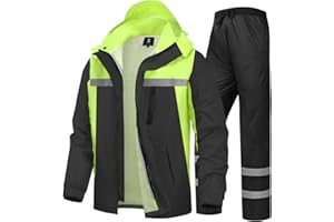 SAPHIROSE Men's Rain Suit High Visibility Reflective Work Rain Jacket Pants for All Sport Farm Fishing Motorcycle