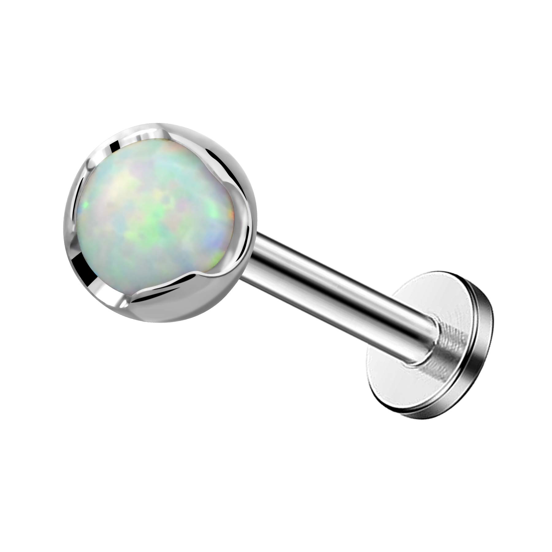 Melighting G23 Titanium Labret Studs 16G Internally Threaded Helix Earrings Opal Helix Piercings Studs Tragus Jewellery Conch Studs Flat Back Cartilage Earring