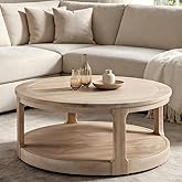 KEVINSPACE Round Coffee Table 40" Circle Coffee Table for Living Room 2-Tier Solid Wood Desktop Center Table Modern Design Accent Center Table Home Furniture for Bedroom, Home Office Oak