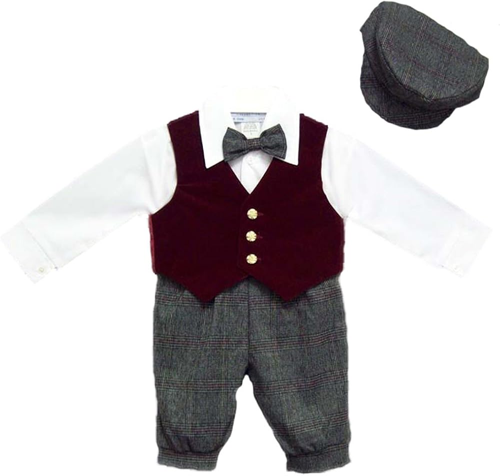 1T Holiday Style Boys Burgundy Knicker set w/ Velvet