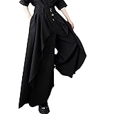 ellazhu Women's Pants Wide Leg Pocket High Waist Button Pocket Asymmetrical Irregular Hem GZ468