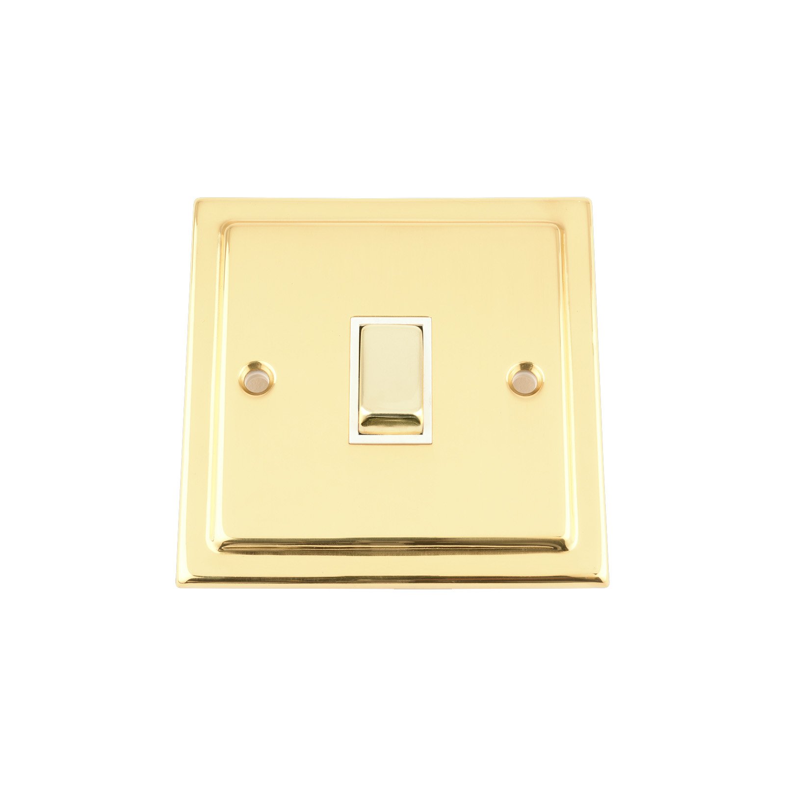 Light Switch Single 1 Gang - Victorian Polished Brass - White Insert - Metal Rocker Switch - 10 Amp 1 Gang 2 Way