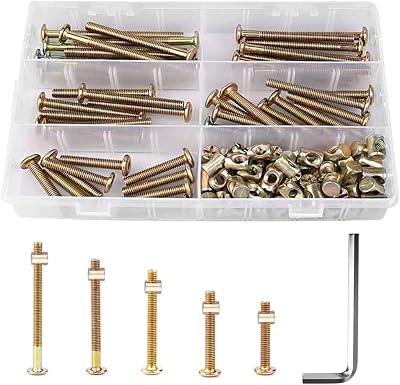 FIGFYOU M6 Furniture Bolts Nuts Assortment Kit 51pc Zinc Plated Bed Frame Crib