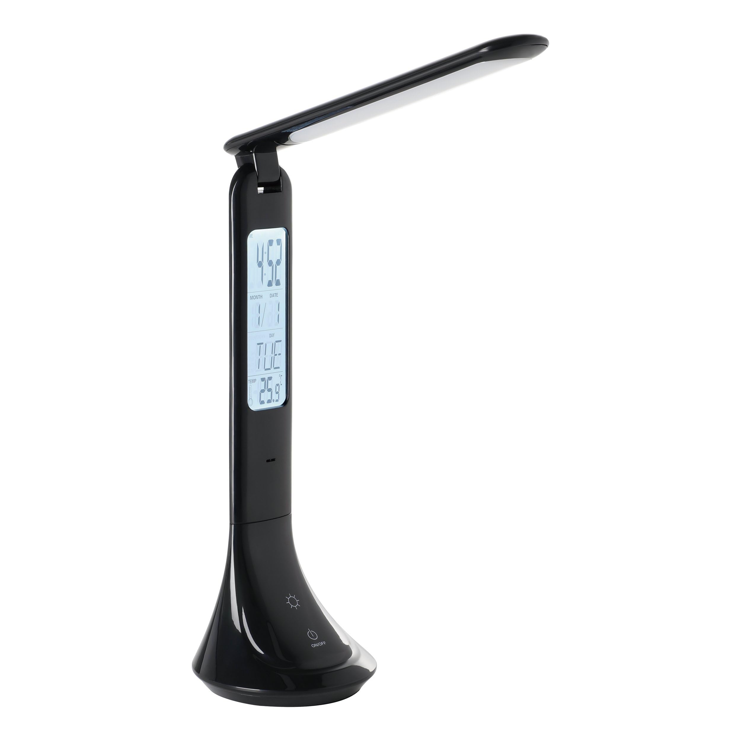 Eglo LED Table lamp Coluccia, Bedside lamp with Alarm Clock and Thermometer, Touch dimmable Desk lamp Made of Black Plastic, Office Lighting Neutral White