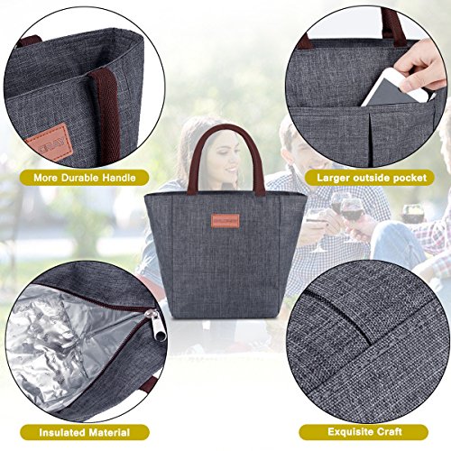 image for BALORAY 2 Pack Insulated Reusable Lunch Tote Bag with Zipper Closure F