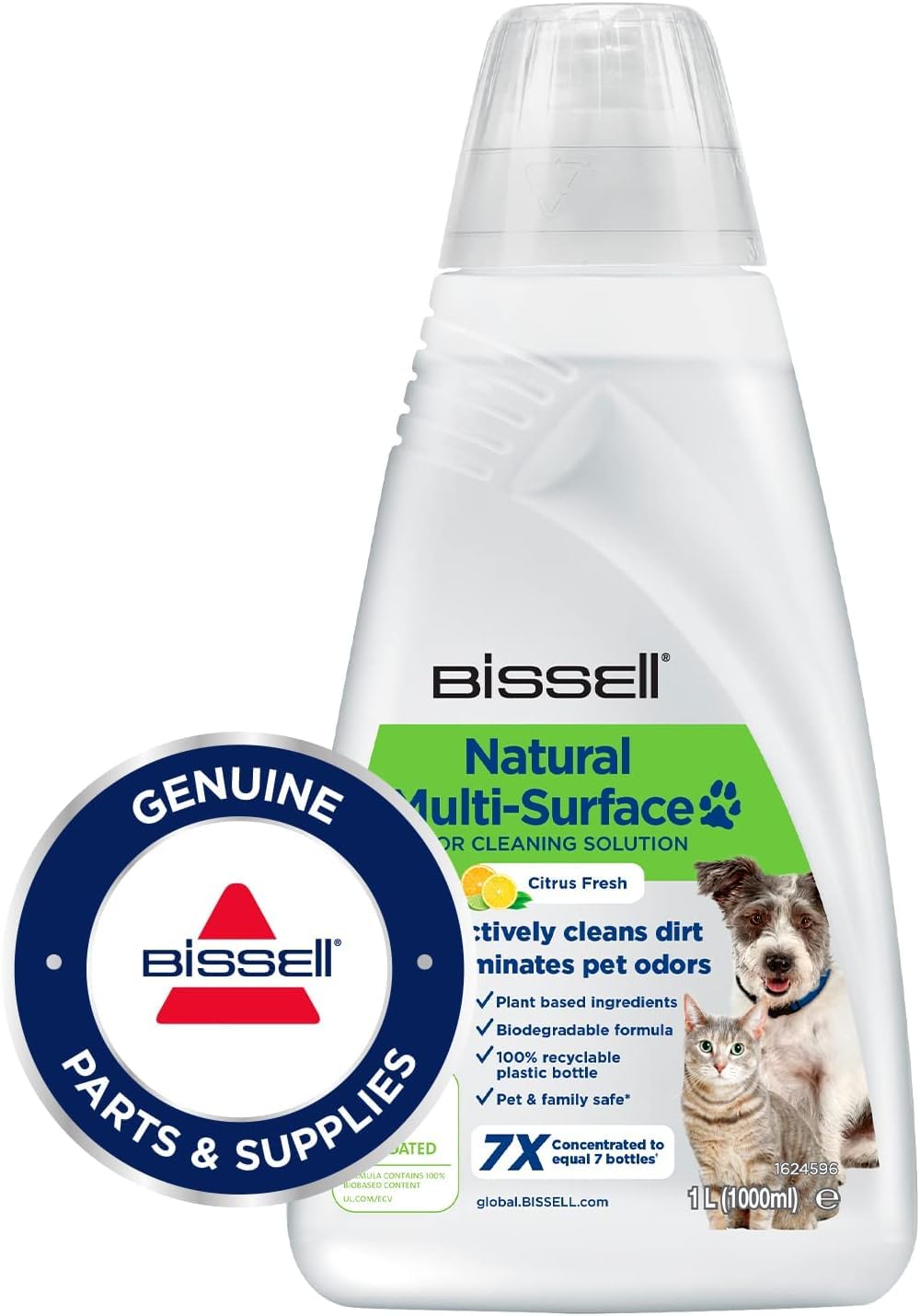 BISSELL Natural Pet Multi-Surface Floor Cleaning Solution, For BISSELL CrossWave, 1L, Plant-based, pet-friendly formula for everyday cleaning on sealed hard floors, designed for homes with pets, 3122