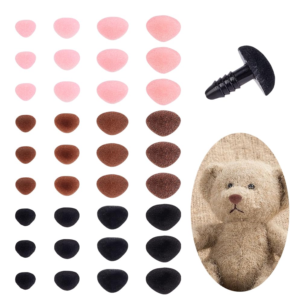 INFUNLY 120PCS Plastic Noses 12 Styles Pink Black Flocking Doll Noses 14mm Animal Triangle Shape Nose Large Noses for Doll Making Crafts Crochet Stuffed Animals Accessories