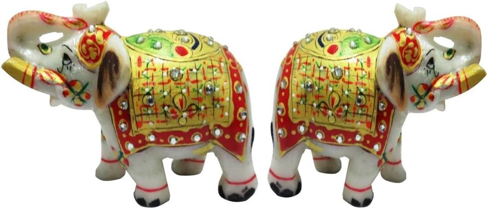 Elephant Pair Marble (Handicrafts/gifts) - Deco Junction