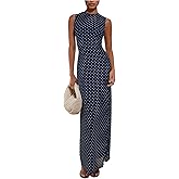 SHENHE Women's Summer Mesh Maxi Tank Dress Polka Dots Sleeveless Long Party Dresses