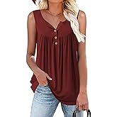 HAHIYOR Womens Tank Tops Summer Sleeveless Henley Shirts Flowy Pleated V-Neck Tunics Tee