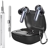 Case Compatible with EarFun Air Pro 4 Earbuds, Soft Silicone Case Cover with Cleaner Kit Shockproof Protective Cover with Carabiner Accessories Keychain (Black)