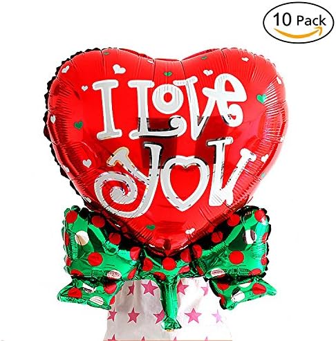 24" I Love You Heart Bow Balloons Foil Balloons Mylar Balloons for Party Decoration, Pack of 10 (Red)