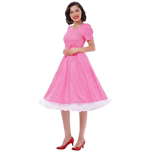 Women Vintage 50s 1950s Dress Square Neck A-line Polka Dot - Main Image