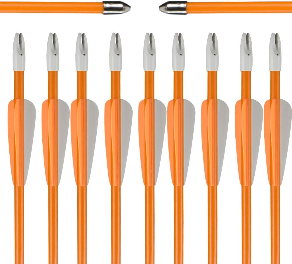 TOPARCHERY Fiberglass Youth Arrows, Archery 28/26 Inch Target Shooting Practice Safetyglass, Suitable for Youth Children Woman Beginner, for Recuve Bow(Pack of 12) (26inch 2 Orange 1 White) : Sports & Outdoors